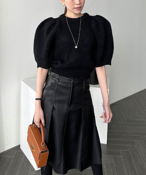 FREE STYLISTS（フリー スタイリスト）の「YUGA_YGMC　Korean-style PU leather wide pleated skirt（スカート・レディース・キャメル/ブラック・M/S/L）」の9枚目の写真