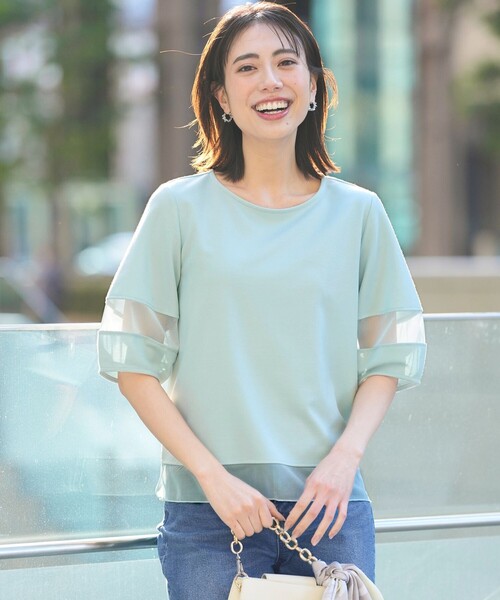 ANY SIS（エニィスィス）の「チュール切替ランタンスリーブ プルオーバー（Tシャツ/カットソー・レディース・スカイブルー系/ライトグリーン系/ホワイト系/ブラック系・MEDIUM）」の4枚目の写真