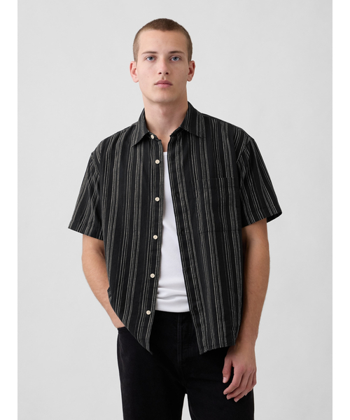 GAP（ギャップ）の「テクスチャー コットンリネンシャツ（シャツ/ブラウス・メンズ・ブラウン/ブラック系その他/ブラック・XS/S/M/L/XL）」の3枚目の写真