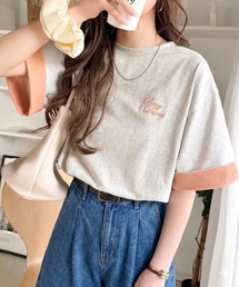 Java（ジャバ）の「《JaVaジャバコラボ》大人の色魅せ、軽やかに映える。綿100％ 胸刺繍入り 袖配色切り替え Tシャツ（半袖）（Tシャツ/カットソー）」