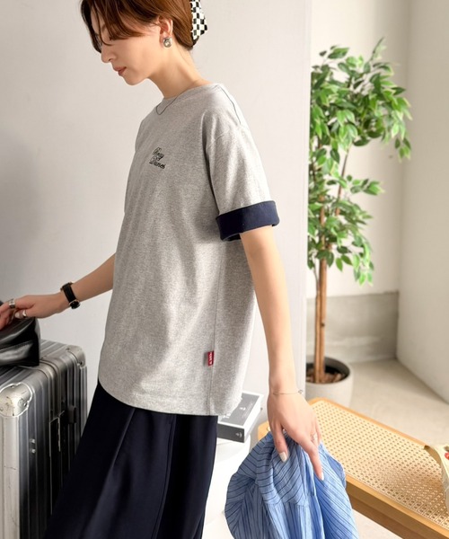 Java(ジャバ)の「《JaVaジャバコラボ》大人の色魅せ、軽やかに映える。綿100% 胸刺繍入り 袖配色切り替え Tシャツ(半袖)(Tシャツ/カットソー・レディース・アイボリー/杢グレー/オートミール/モカ/チャコール・LARGE/X-LARGE/SMALL/MEDIUM)」の10枚目の写真