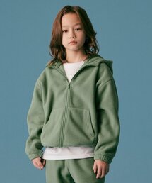 オーバーサイズポーラフリースフードパーカージップアップ[セージグリーン]