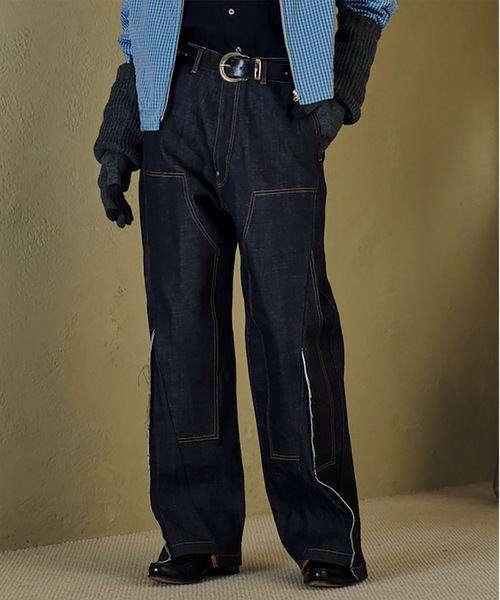 Jieda(ジエダ)の「CUT OFF DOUBLE KNEE DENIM PANTS(デニムパンツ・メンズ・インディゴブルー/ブラック・2/1)」の2枚目の写真