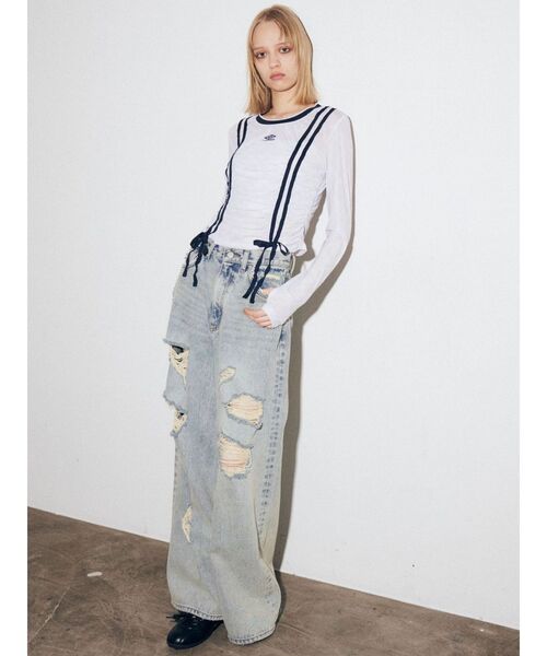 UMBRO（アンブロ）の「【UMBRO×EMODA】シアーロングスリーブTシャツ（Tシャツ/カットソー・レディース・アイボリー/ブラック・FREE）」の5枚目の写真