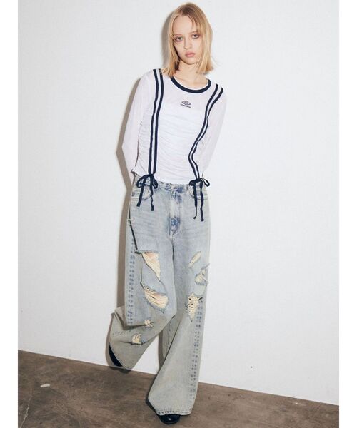 UMBRO（アンブロ）の「【UMBRO×EMODA】シアーロングスリーブTシャツ（Tシャツ/カットソー・レディース・アイボリー/ブラック・FREE）」の6枚目の写真