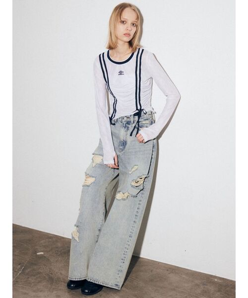 UMBRO（アンブロ）の「【UMBRO×EMODA】シアーロングスリーブTシャツ（Tシャツ/カットソー・レディース・アイボリー/ブラック・FREE）」の7枚目の写真