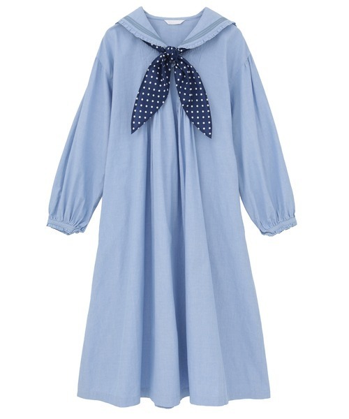 PINK HOUSE（ピンクハウス）の「水玉スカーフ付きダンガリーセーラーワンピース（ワンピース・レディース・レッド/ピンク/インディゴブルー/ライトインディゴブルー/ブラック・フリー）」の3枚目の写真