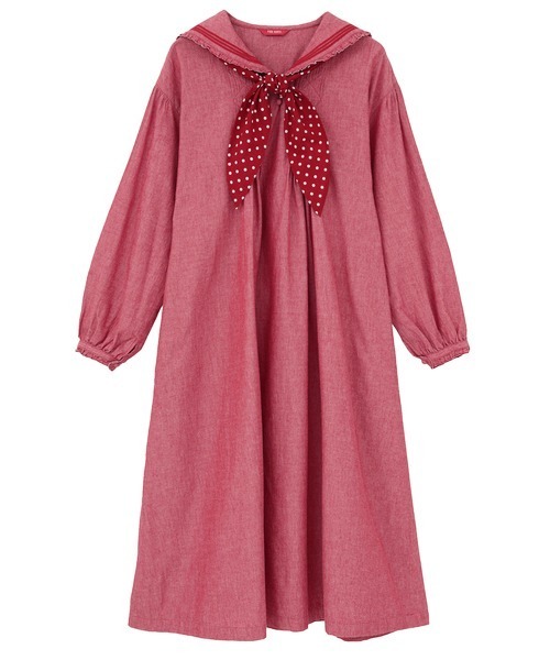 PINK HOUSE（ピンクハウス）の「水玉スカーフ付きダンガリーセーラーワンピース（ワンピース・レディース・レッド/ピンク/インディゴブルー/ライトインディゴブルー/ブラック・フリー）」の5枚目の写真