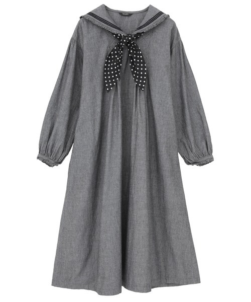 PINK HOUSE（ピンクハウス）の「水玉スカーフ付きダンガリーセーラーワンピース（ワンピース・レディース・レッド/ピンク/インディゴブルー/ライトインディゴブルー/ブラック・フリー）」の2枚目の写真