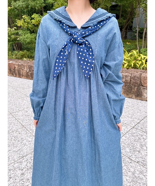 PINK HOUSE（ピンクハウス）の「水玉スカーフ付きダンガリーセーラーワンピース（ワンピース・レディース・レッド/ピンク/インディゴブルー/ライトインディゴブルー/ブラック・フリー）」の6枚目の写真