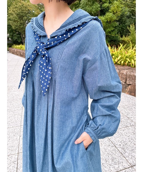 PINK HOUSE（ピンクハウス）の「水玉スカーフ付きダンガリーセーラーワンピース（ワンピース・レディース・レッド/ピンク/インディゴブルー/ライトインディゴブルー/ブラック・フリー）」の7枚目の写真