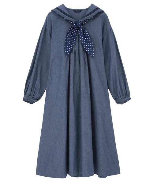 PINK HOUSE（ピンクハウス）の「水玉スカーフ付きダンガリーセーラーワンピース（ワンピース・レディース・レッド/ピンク/インディゴブルー/ライトインディゴブルー/ブラック・フリー）」の17枚目の写真