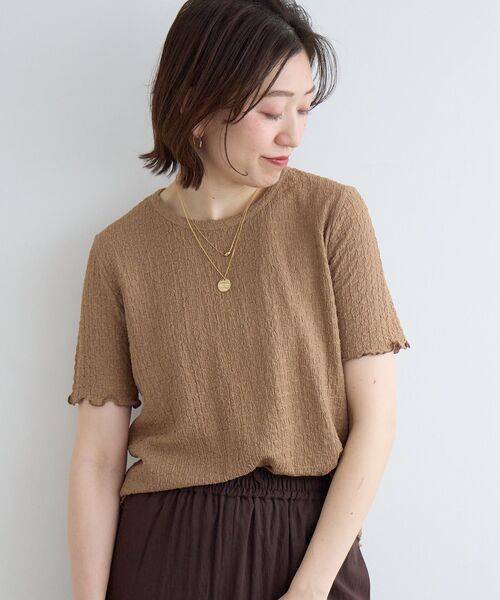 le.coeur blanc（ルクールブラン）の「《WEB限定アイテム》シュリンクジャージーメロウトップス（Tシャツ/カットソー・レディース・サックスブルー/アイボリー/キャメル/ブラック・38）」の4枚目の写真