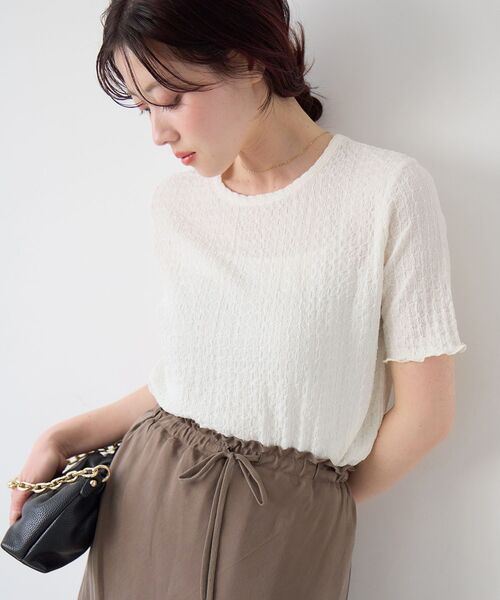 le.coeur blanc（ルクールブラン）の「《WEB限定アイテム》シュリンクジャージーメロウトップス（Tシャツ/カットソー・レディース・サックスブルー/アイボリー/キャメル/ブラック・38）」の6枚目の写真