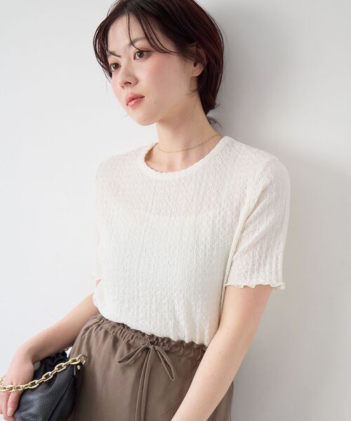 le.coeur blanc（ルクールブラン）の「《WEB限定アイテム》シュリンクジャージーメロウトップス（Tシャツ/カットソー・レディース・サックスブルー/アイボリー/キャメル/ブラック・38）」の7枚目の写真