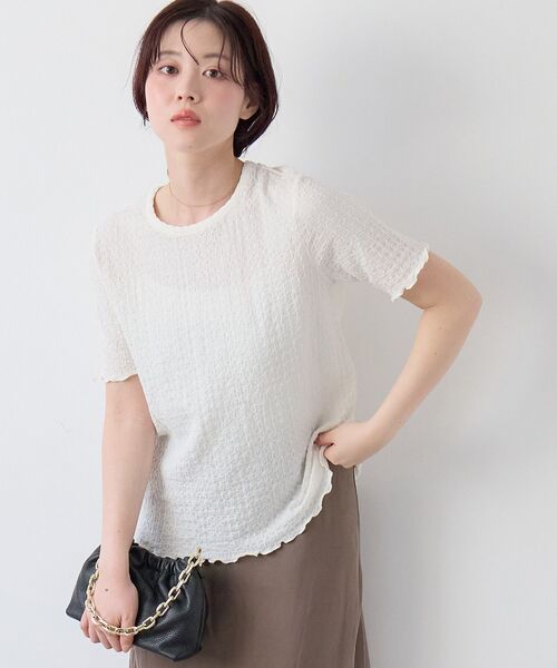 le.coeur blanc（ルクールブラン）の「《WEB限定アイテム》シュリンクジャージーメロウトップス（Tシャツ/カットソー・レディース・サックスブルー/アイボリー/キャメル/ブラック・38）」の10枚目の写真