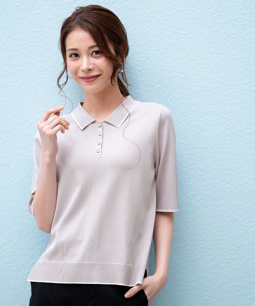 ANY SIS（エニィスィス）の「【アイスタッチ】ポロ ニット（ニット/セーター・レディース・ライトグレー系/スカイブルー系/アイボリー系/グレー系・MEDIUM）」の2枚目の写真