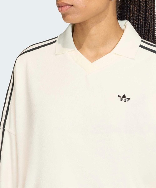adidas(アディダス)の「テリー タオル Vネック 長袖ポロシャツ / アディダスオリジナルス adidas Originals(ポロシャツ・レディース・ホワイト・XX-LARGE/LARGE/MEDIUM/SMALL/X-LARGE)」の3枚目の写真
