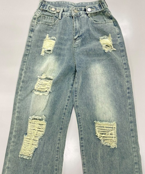 Songe(ソンジュ)の「ウエストボタンダメージワイドデニムパンツ(デニムパンツ・レディース・ブルー・L/M)」の10枚目の写真
