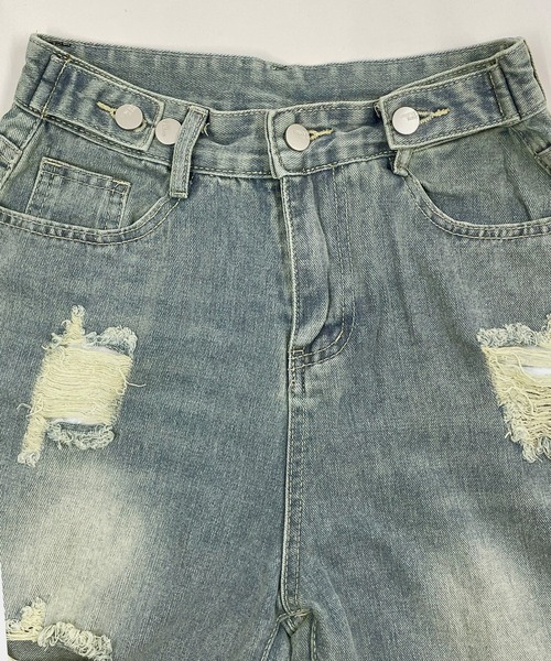Songe(ソンジュ)の「ウエストボタンダメージワイドデニムパンツ(デニムパンツ・レディース・ブルー・L/M)」の11枚目の写真