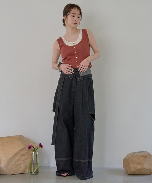 mideal(マイディール)の「layered design tank top / レイヤードデザインタンクトップ(タンクトップ・レディース・チャコールグレー/ピンク/ベージュ/オレンジ/ライトブルー・FREE)」の18枚目の写真