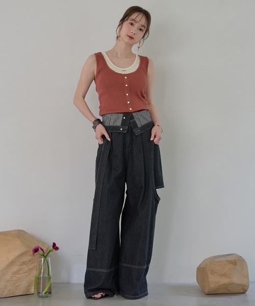 mideal(マイディール)の「layered design tank top / レイヤードデザインタンクトップ(タンクトップ・レディース・チャコールグレー/ピンク/ベージュ/オレンジ/ライトブルー・FREE)」の19枚目の写真