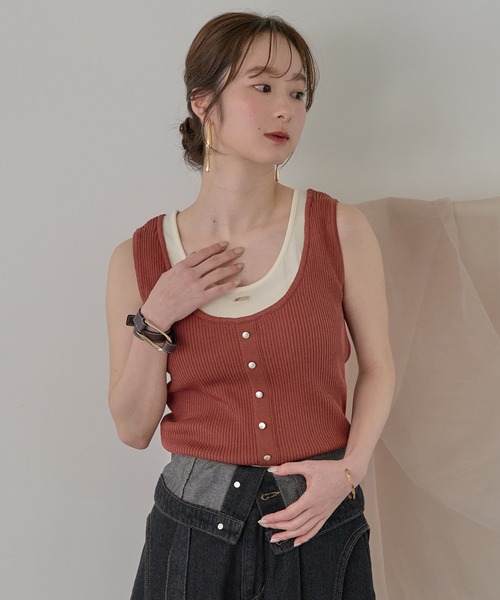 mideal(マイディール)の「layered design tank top / レイヤードデザインタンクトップ(タンクトップ・レディース・チャコールグレー/ピンク/ベージュ/オレンジ/ライトブルー・FREE)」の11枚目の写真
