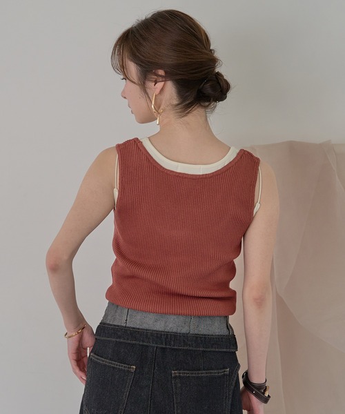 mideal(マイディール)の「layered design tank top / レイヤードデザインタンクトップ(タンクトップ・レディース・チャコールグレー/ピンク/ベージュ/オレンジ/ライトブルー・FREE)」の14枚目の写真