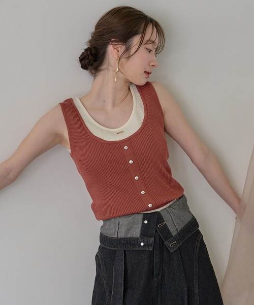 mideal(マイディール)の「layered design tank top / レイヤードデザインタンクトップ(タンクトップ・レディース・チャコールグレー/ピンク/ベージュ/オレンジ/ライトブルー・FREE)」の15枚目の写真