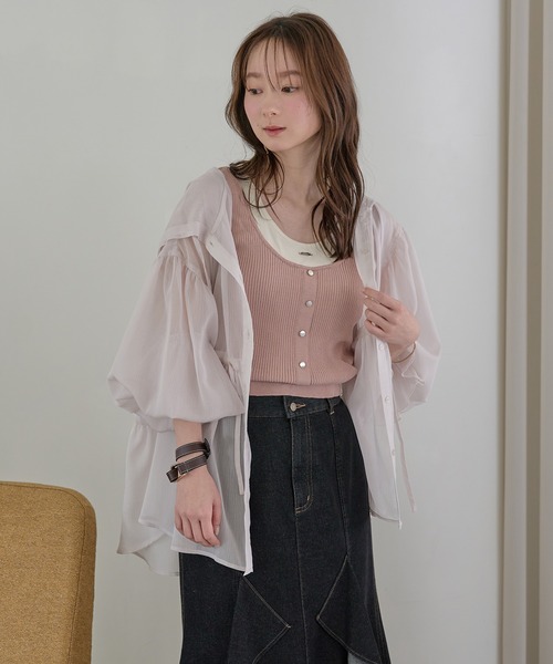 mideal(マイディール)の「layered design tank top / レイヤードデザインタンクトップ(タンクトップ・レディース・チャコールグレー/ピンク/ベージュ/オレンジ/ライトブルー・FREE)」の20枚目の写真