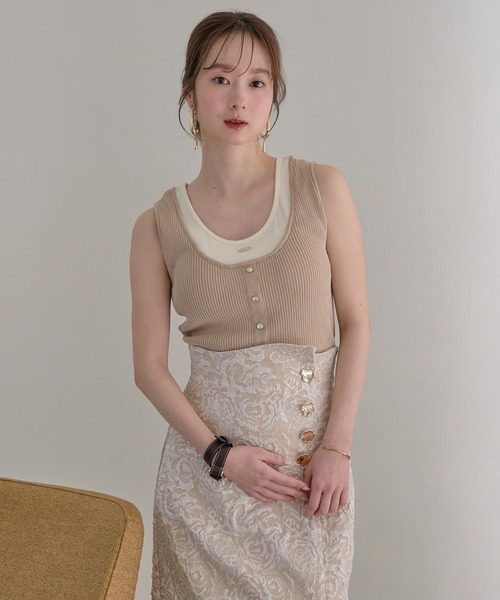 mideal(マイディール)の「layered design tank top / レイヤードデザインタンクトップ(タンクトップ・レディース・チャコールグレー/ピンク/ベージュ/オレンジ/ライトブルー・FREE)」の6枚目の写真