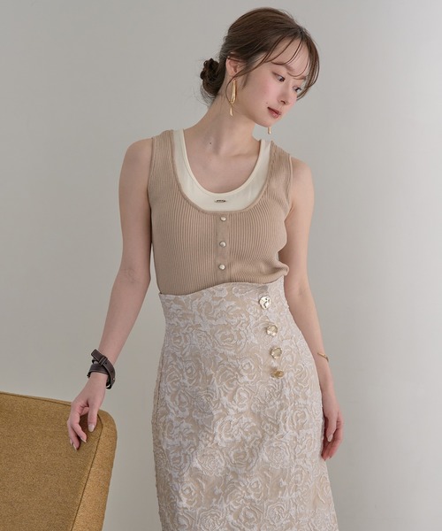 mideal(マイディール)の「layered design tank top / レイヤードデザインタンクトップ(タンクトップ・レディース・チャコールグレー/ピンク/ベージュ/オレンジ/ライトブルー・FREE)」の7枚目の写真