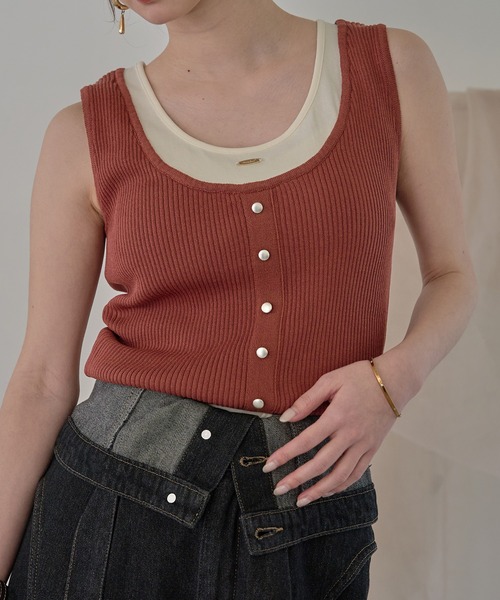 mideal(マイディール)の「layered design tank top / レイヤードデザインタンクトップ(タンクトップ・レディース・チャコールグレー/ピンク/ベージュ/オレンジ/ライトブルー・FREE)」の16枚目の写真