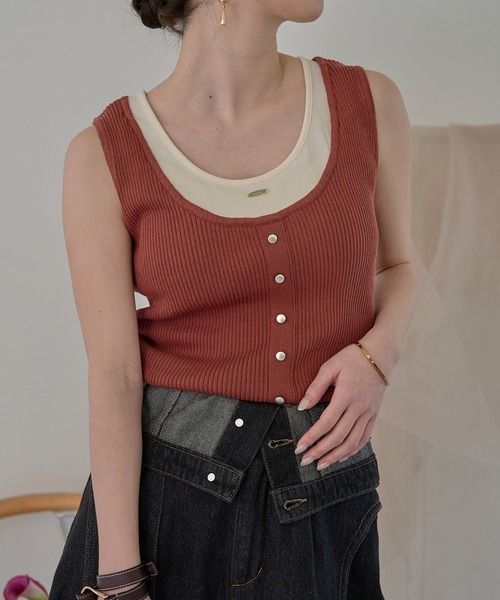 mideal(マイディール)の「layered design tank top / レイヤードデザインタンクトップ(タンクトップ・レディース・チャコールグレー/ピンク/ベージュ/オレンジ/ライトブルー・FREE)」の17枚目の写真