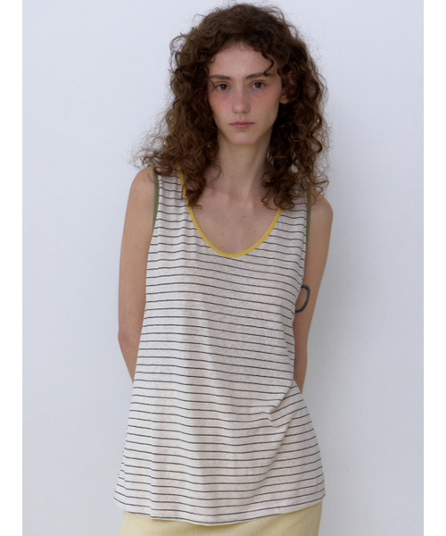 UNNOUT(アナウト)の「LINEN STRIPE SLEEVELESS SHIRT - BEIGE(Tシャツ/カットソー・レディース・その他・ONE SIZE)」の4枚目の写真