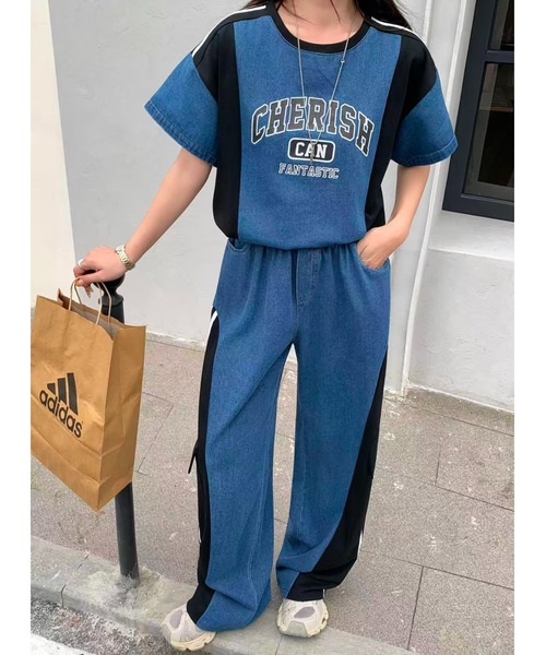 FAVORITO(ファヴォリート)の「配色トップスワイドパンツセットアップ(セットアップ・レディース・レッド/ベージュ/ホワイト/ブラック・F)」の1枚目の写真
