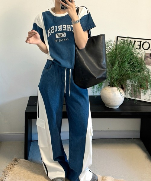 FAVORITO(ファヴォリート)の「配色トップスワイドパンツセットアップ(セットアップ・レディース・レッド/ベージュ/ホワイト/ブラック・F)」の5枚目の写真