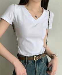 無地T トップス シンプルVネックTシャツ 【オフィスカジュアル】【きれいめカジュアル】 レディース韓国風