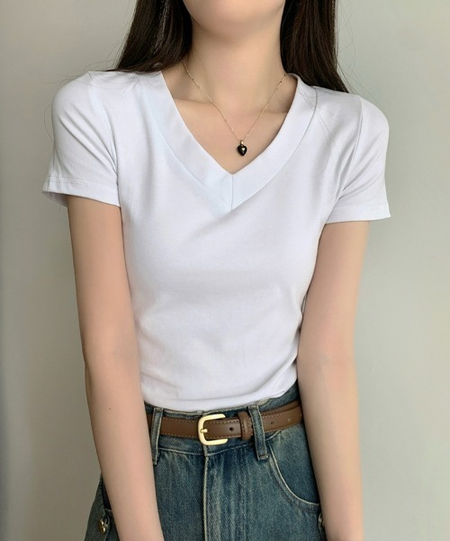 SEU(エスイーユー)の「無地T トップス シンプルVネックTシャツ 【オフィスカジュアル】【きれいめカジュアル】 レディース韓国風(Tシャツ/カットソー・レディース・グレー/ホワイト/ブラック・フリー)」の5枚目の写真