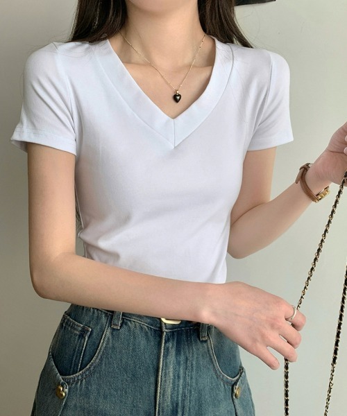 SEU(エスイーユー)の「無地T トップス シンプルVネックTシャツ 【オフィスカジュアル】【きれいめカジュアル】 レディース韓国風(Tシャツ/カットソー・レディース・グレー/ホワイト/ブラック・フリー)」の9枚目の写真