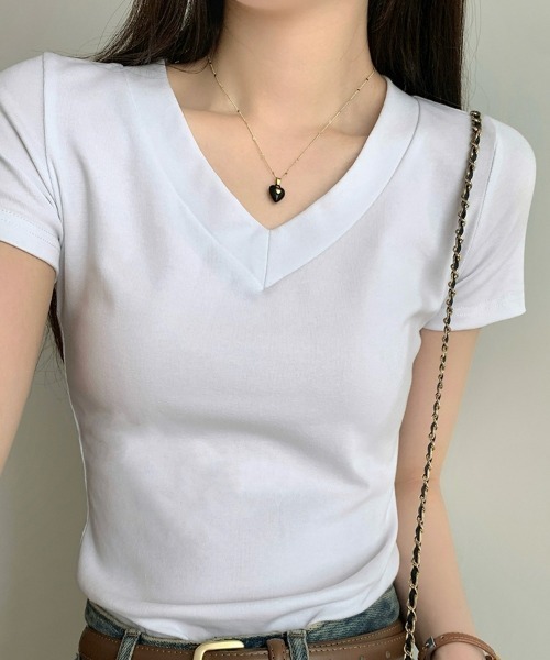 SEU(エスイーユー)の「無地T トップス シンプルVネックTシャツ 【オフィスカジュアル】【きれいめカジュアル】 レディース韓国風(Tシャツ/カットソー・レディース・グレー/ホワイト/ブラック・フリー)」の12枚目の写真