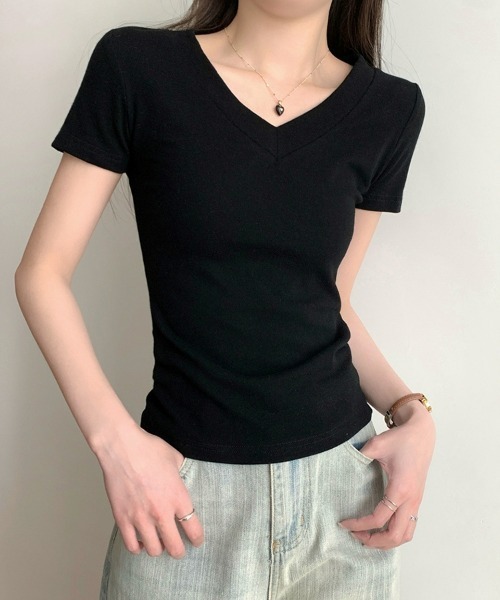 SEU(エスイーユー)の「無地T トップス シンプルVネックTシャツ 【オフィスカジュアル】【きれいめカジュアル】 レディース韓国風(Tシャツ/カットソー・レディース・グレー/ホワイト/ブラック・フリー)」の13枚目の写真