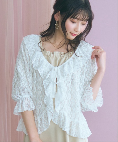 marun（マルン）の「＜大きいサイズ＞レースショートボレロ marun（カーディガン/ボレロ・レディース・ブラック/オフホワイト・L/LL/3L/4L/5L）」の3枚目の写真