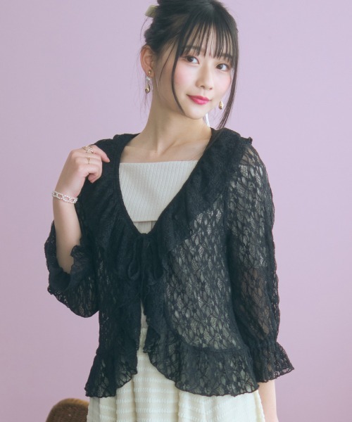 marun（マルン）の「＜大きいサイズ＞レースショートボレロ marun（カーディガン/ボレロ・レディース・ブラック/オフホワイト・L/LL/3L/4L/5L）」の8枚目の写真