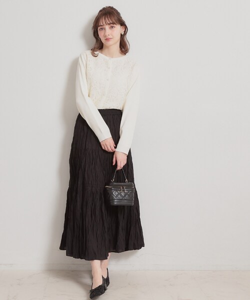 couture brooch(クチュールブローチ)の「綿ローンティアードスカート(スカート・レディース・ホワイト/ブラック・38/40)」の6枚目の写真