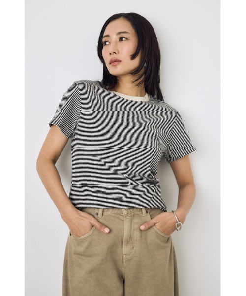 AZUL by moussy(アズールバイマウジー)の「ミニボーダーTシャツ(Tシャツ/カットソー・レディース・ホワイト系その他/ブラウン系その他/ブルー系その他3・SMALL/MEDIUM)」の4枚目の写真