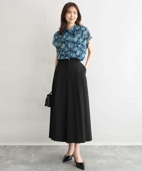 MK MICHEL KLEIN（エムケーミッシェルクラン）の「[洗える]前後2way/更紗プリント花柄シフォンブラウス（シャツ/ブラウス・レディース・ネイビー/ベージュ・38）」の5枚目の写真