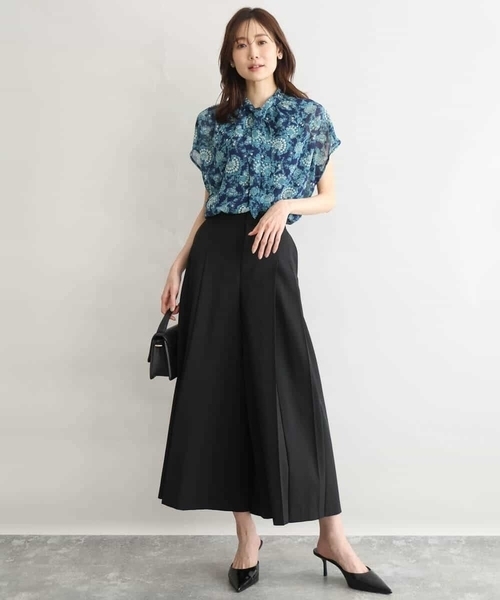 MK MICHEL KLEIN（エムケーミッシェルクラン）の「[洗える]前後2way/更紗プリント花柄シフォンブラウス（シャツ/ブラウス・レディース・ネイビー/ベージュ・38）」の6枚目の写真