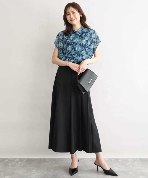 MK MICHEL KLEIN（エムケーミッシェルクラン）の「[洗える]前後2way/更紗プリント花柄シフォンブラウス（シャツ/ブラウス・レディース・ネイビー/ベージュ・38）」の7枚目の写真