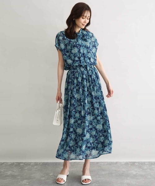 MK MICHEL KLEIN（エムケーミッシェルクラン）の「[洗える]前後2way/更紗プリント花柄シフォンブラウス（シャツ/ブラウス・レディース・ネイビー/ベージュ・38）」の9枚目の写真